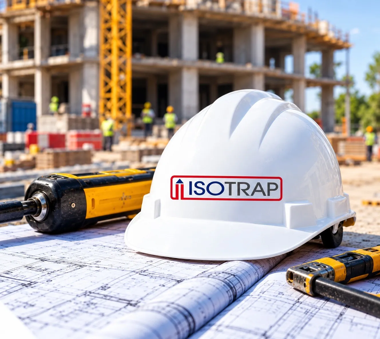 Casque ISOTRAP sur plans de chantier